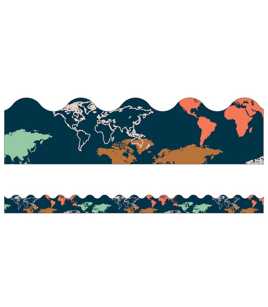 Carson Dellosa Education - Let's Explore World Map Scalloped Bulletin Board Borders