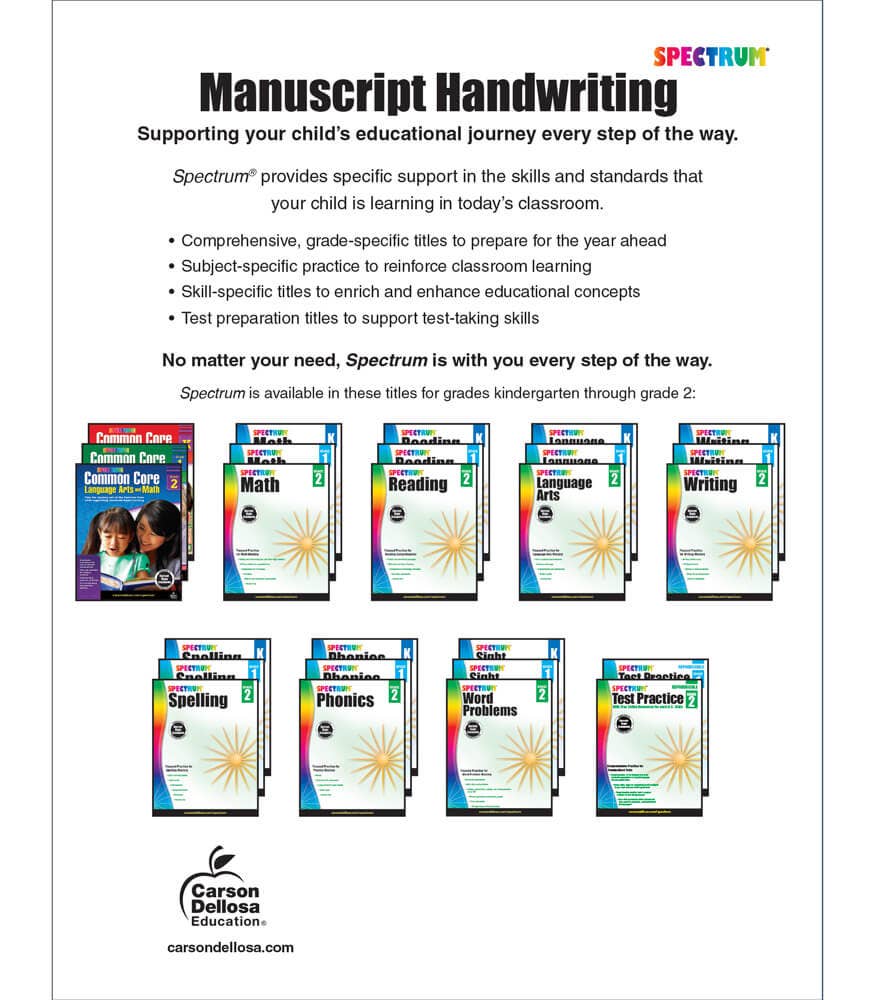 Carson Dellosa Education - Spectrum Manuscript Handwriting, Grades K - 2