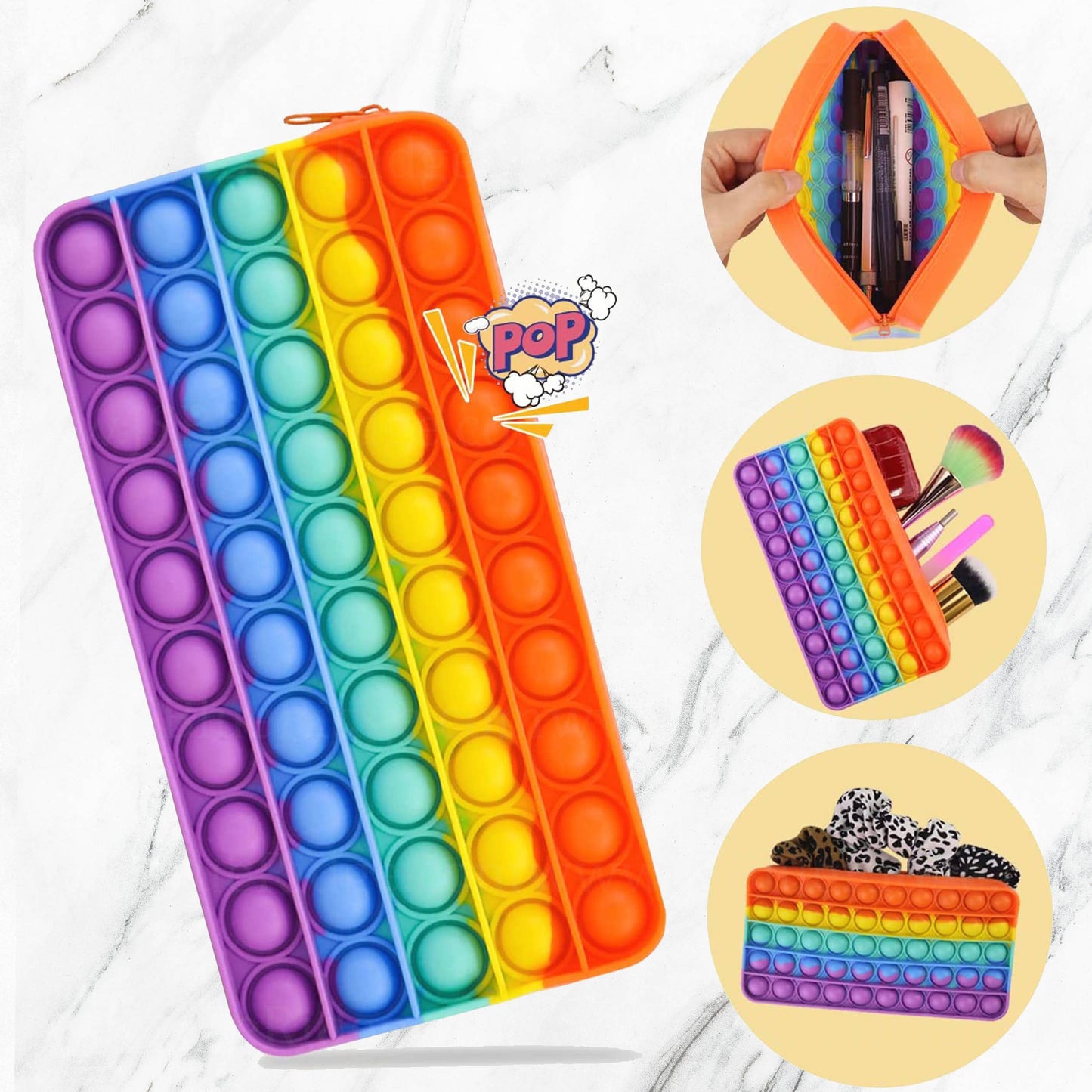Multi Storage Pop It Fidget Pencil Case- Assorted