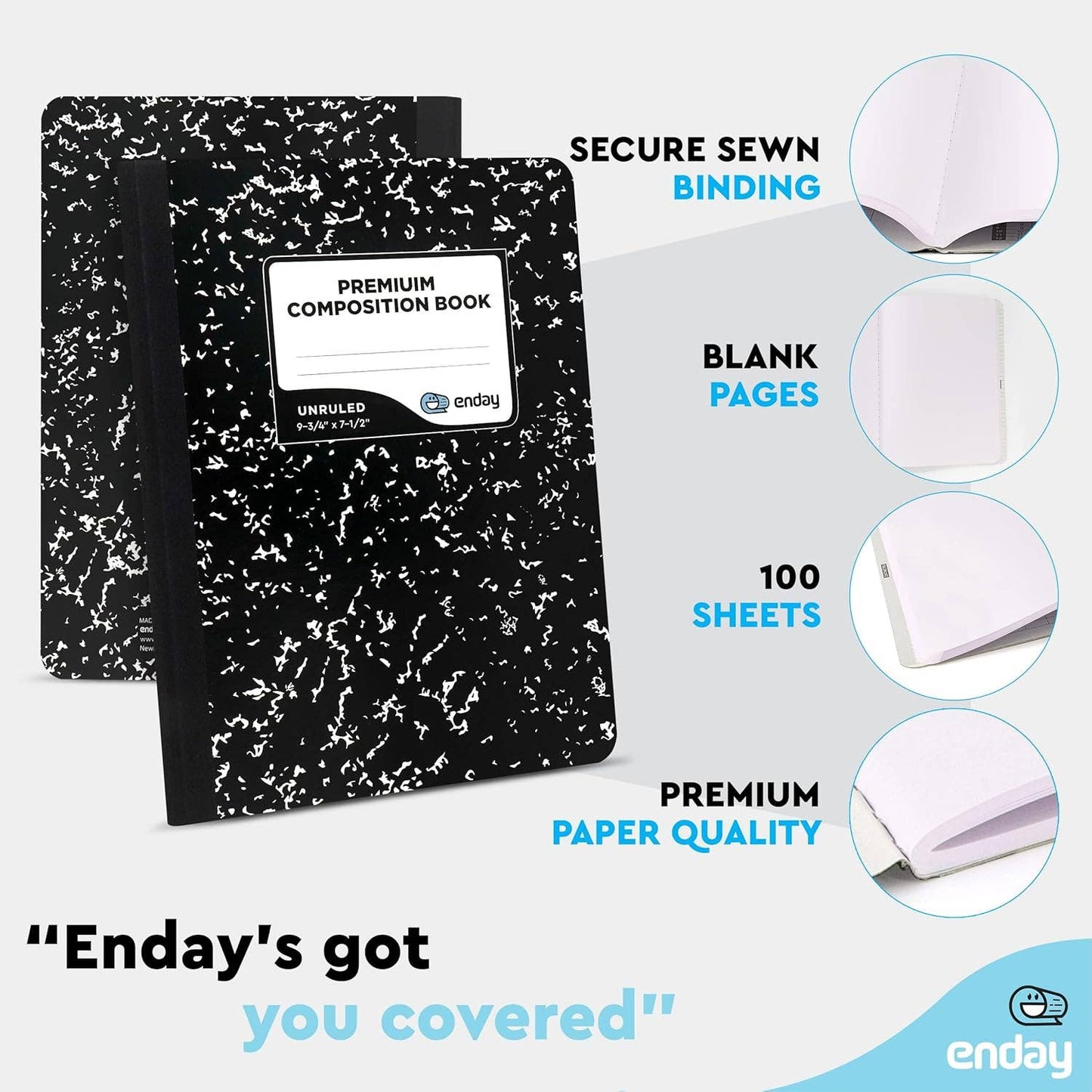 enday - Composition Book Unruled, Black Marble 100 Ct.