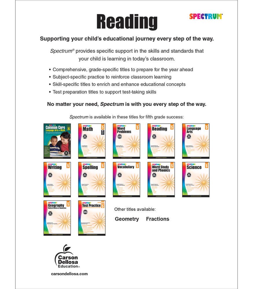 Carson Dellosa Education - Spectrum Reading Workbook, Grade 5