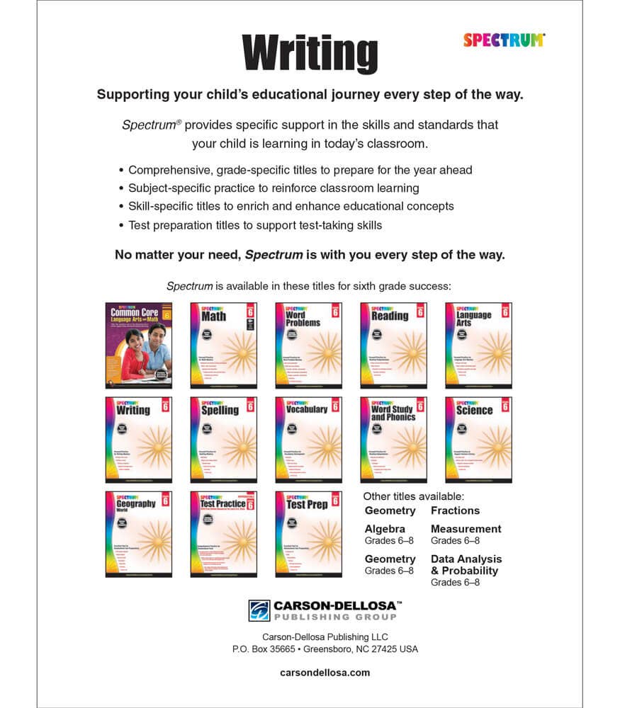 Carson Dellosa Education - Spectrum Writing, Grade 6