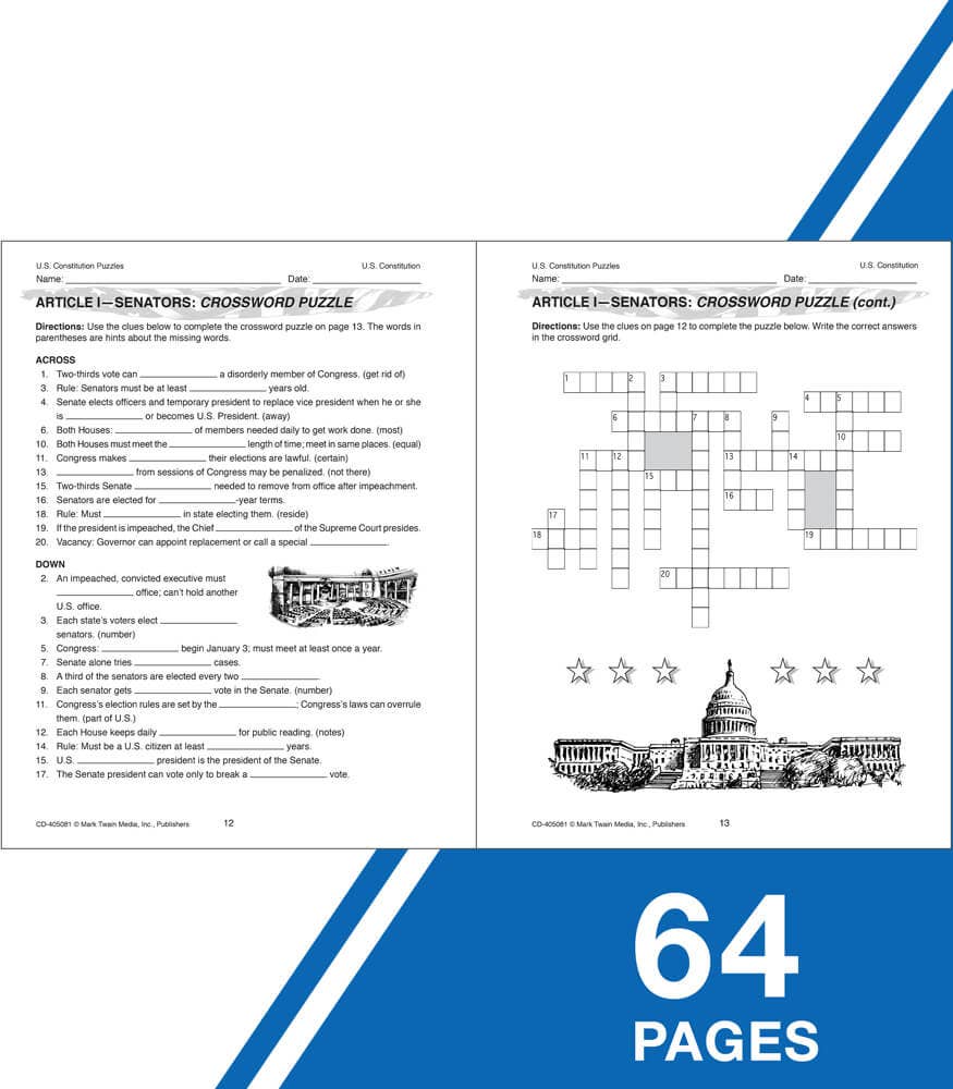 Carson Dellosa Education - U.S. Constitution Puzzles Workbook, Grades 5 - 12