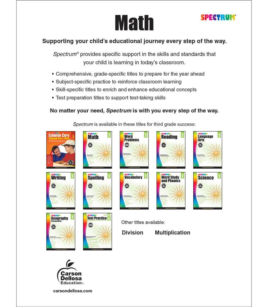 Carson Dellosa Education - Spectrum Math Workbook, Grade 3