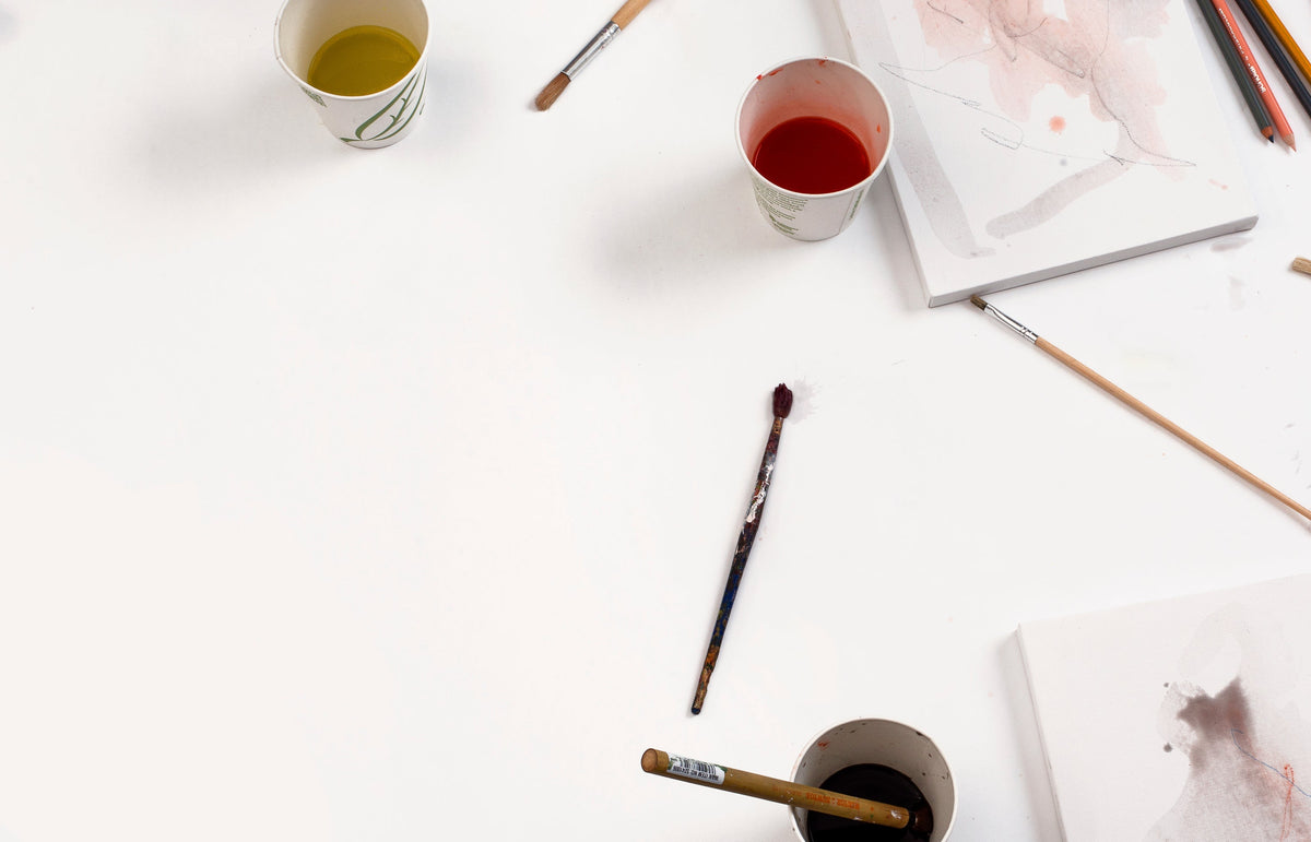 Acrylic paints and brushes