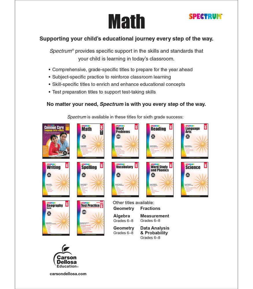 Carson Dellosa Education - Spectrum Math Workbook, Grade 6