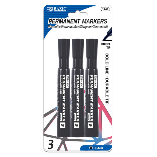 Chisel Tip Desk Style Black Permanent Marker (3/Pack)