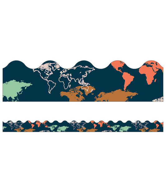 Carson Dellosa Education - Let's Explore World Map Scalloped Bulletin Board Borders