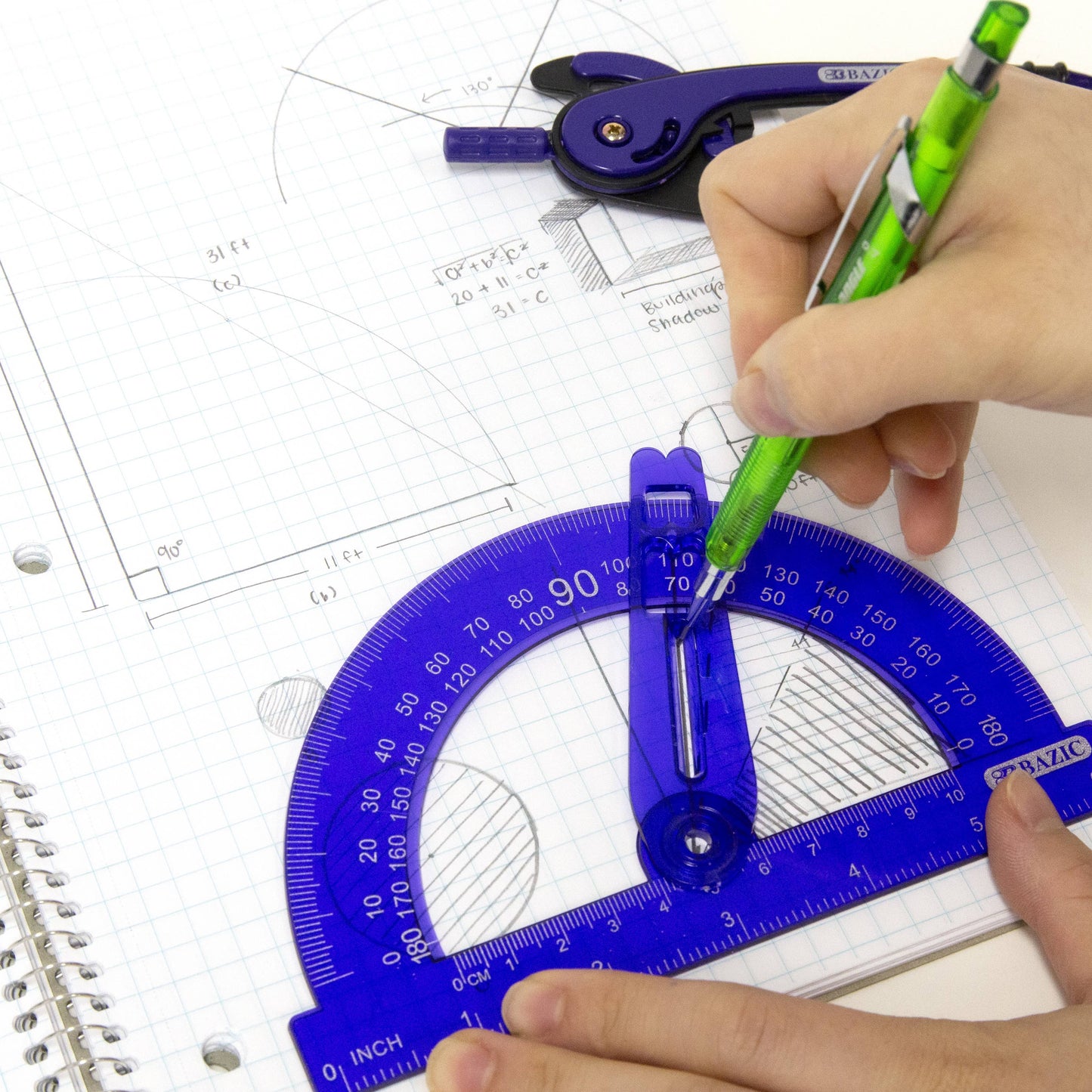 Colored Scale-Arm Compass, 6" Protractor Set