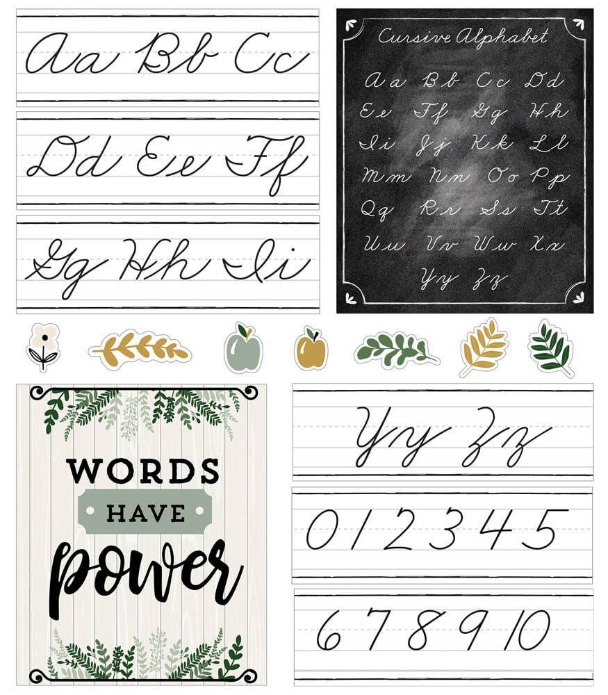 Carson Dellosa Education - Farmhouse Alphabet Line: Cursive Bulletin Board Set