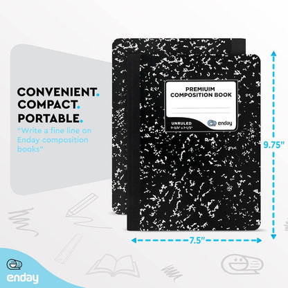 enday - Composition Book Unruled, Black Marble 100 Ct.