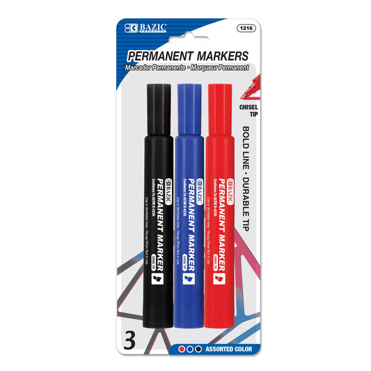 Chisel Tip Jumbo Assorted Color Permanent Marker (3/Pack)