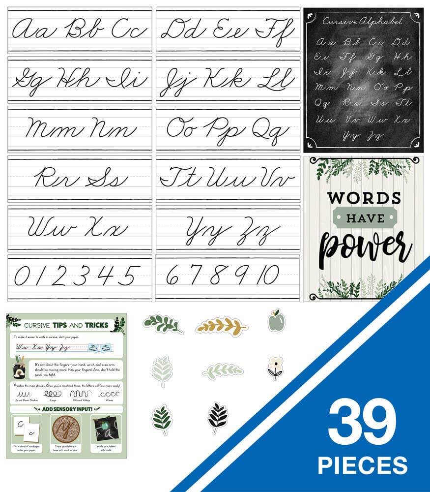 Carson Dellosa Education - Farmhouse Alphabet Line: Cursive Bulletin Board Set