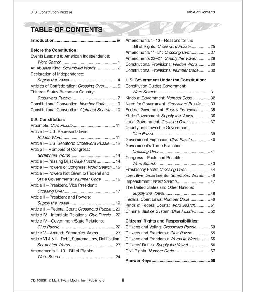 Carson Dellosa Education - U.S. Constitution Puzzles Workbook, Grades 5 - 12