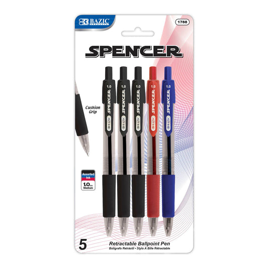 Spencer Assorted Color Retractable Pen Cushion Grip (5/Pack)