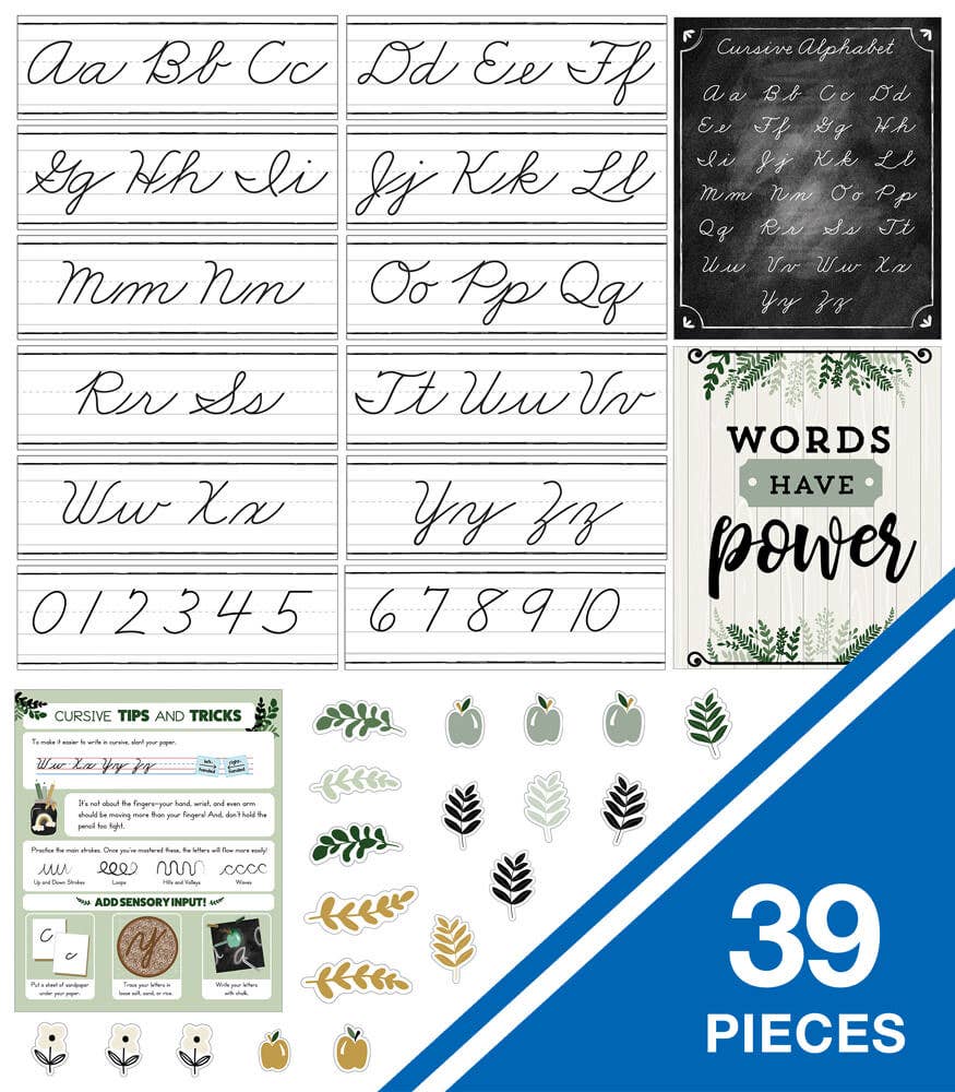 Carson Dellosa Education - Farmhouse Alphabet Line: Cursive Bulletin Board Set