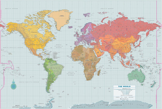 Laminated World Wall Map (67'' W x 45'' H)