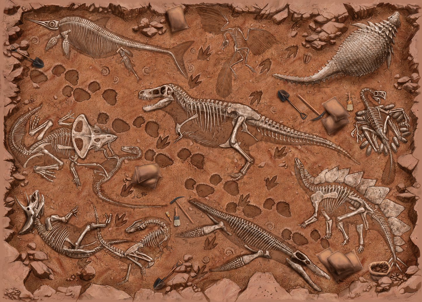 "Famous Fossils" Paleontology Puzzle (1k)