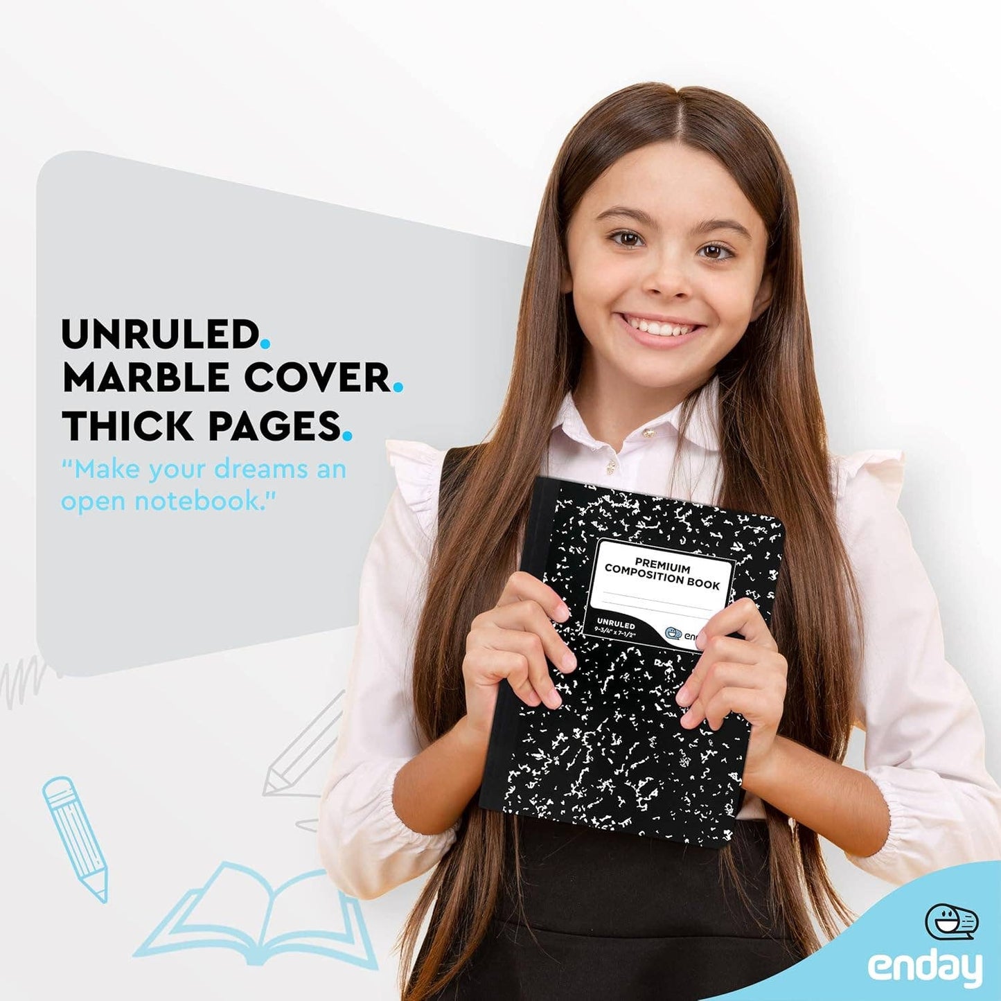 enday - Composition Book Unruled, Black Marble 100 Ct.