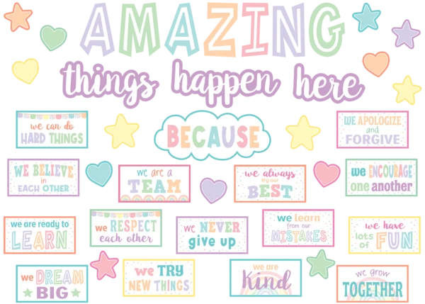 Pastel Pop Amazing Things Happen Here Bulletin Board