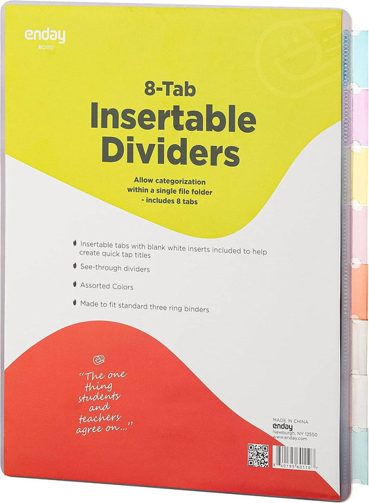 Binder Dividers With 8-Insertable Color Tabs