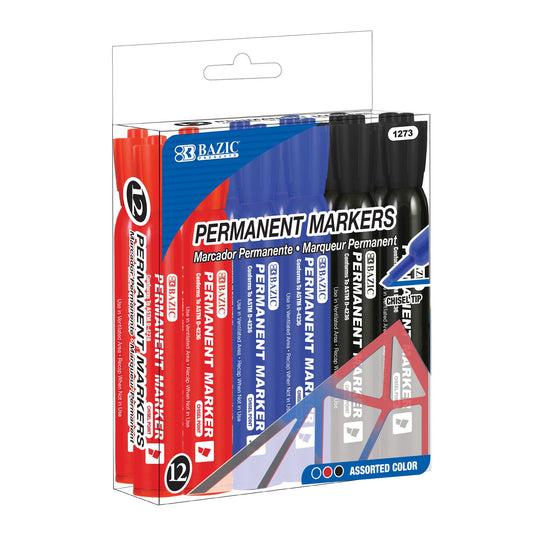 Chisel Tip Assorted Color Permanent Marker (12/Pack)