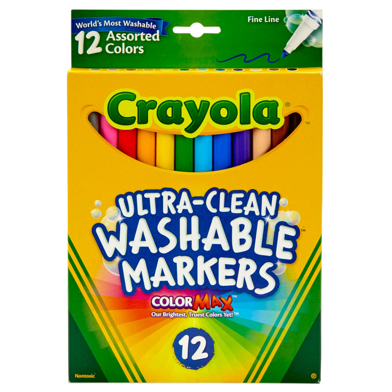 CRAYOLA WASHABLE MARKERS 12CT ASST COLORS FINE TIP