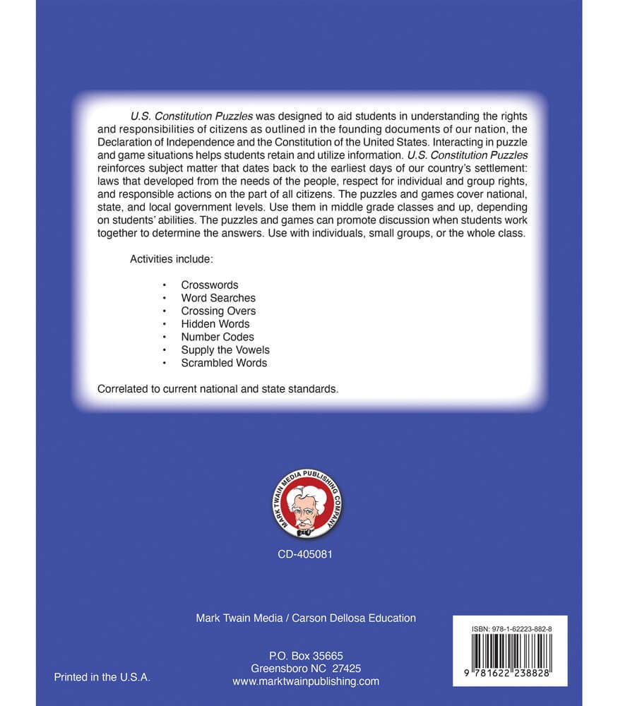 Carson Dellosa Education - U.S. Constitution Puzzles Workbook, Grades 5 - 12