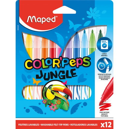 JUNGLE FINE TIP ULTRAWSH MRKRS 12PK COLOR PEPS