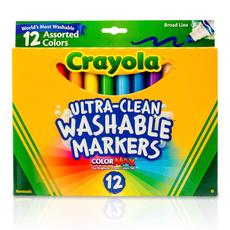CRAYOLA WASHABLE MARKERS 12CT ASST COLORS CONICAL TIP