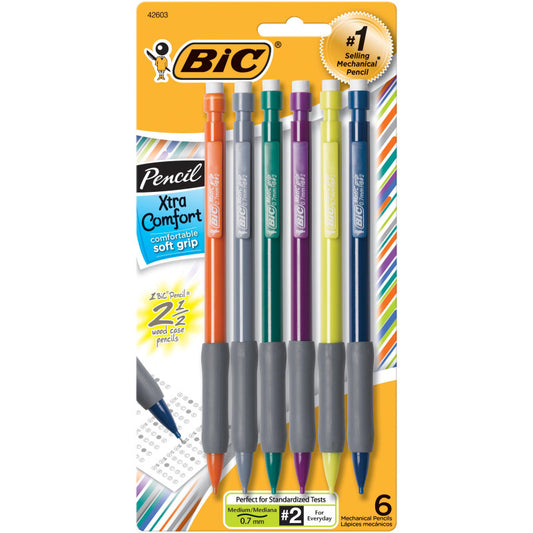 BIC MATIC GRIP 6PK ASST MECHANICAL PENCILS .7MM