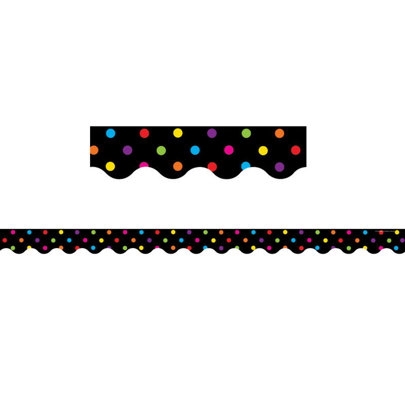 BLACK/MULTICOLOR DOTS SCALLOPED BORDER TRIM
