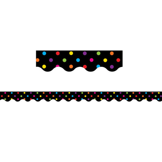 BLACK/MULTICOLOR DOTS SCALLOPED BORDER TRIM