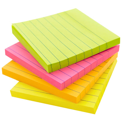 Lined Stick On Notes Neon 3" X 3" 70 Ct