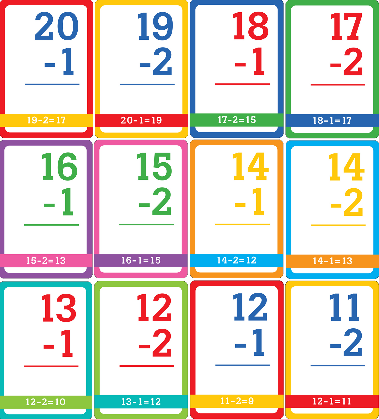 Subtraction Flash Cards