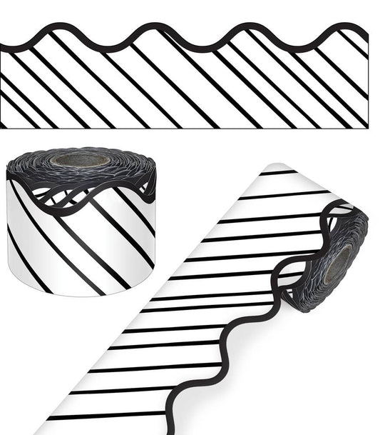 Carson Dellosa Education - Kind Vibes Black & White Stripes Rolled Scalloped Borders