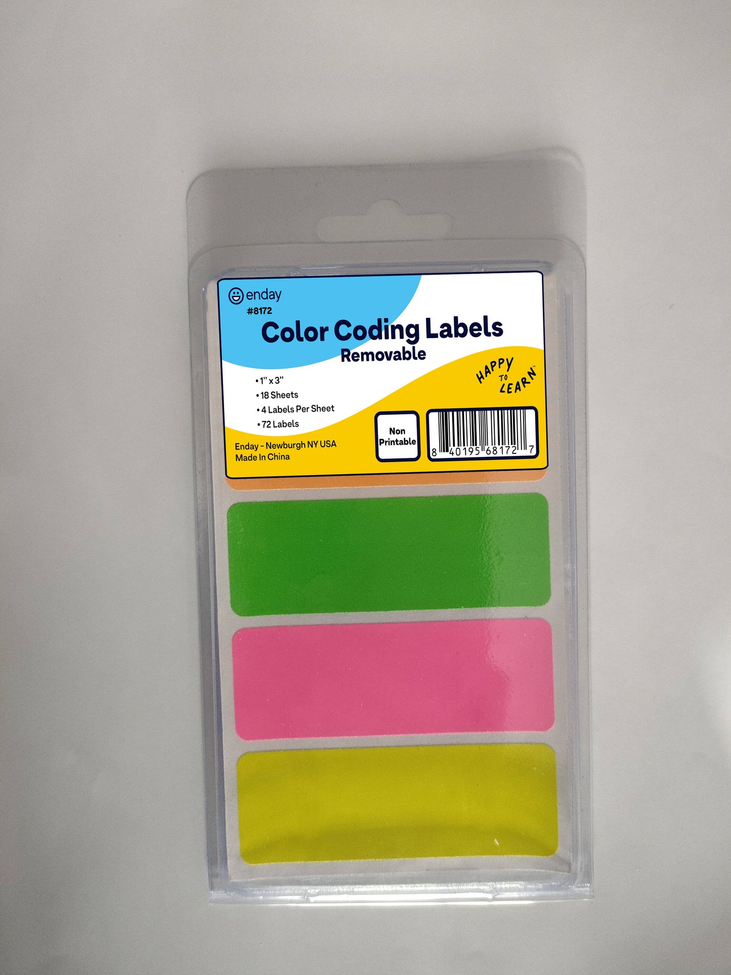 enday - Color-Coding Removable Name Labels, 1" X 3", (72Pack)