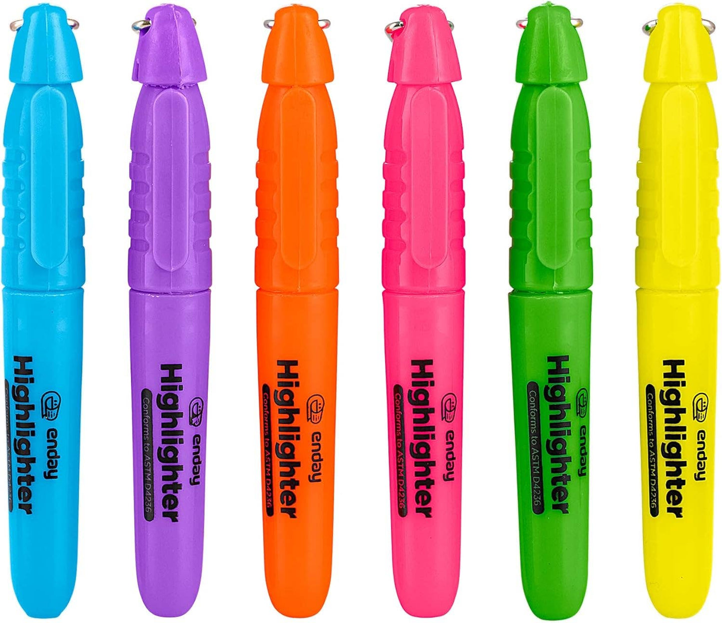 enday - Mini Fluorescent Highlighter With Cap Clip (6Pack)